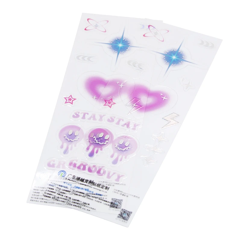 Custom Adhesive Paper A4 A5 A6 Transparent Vinyl Printing Kawaii Korean Glitter Rainbow Effect Kiss Cut Sticker Sheet