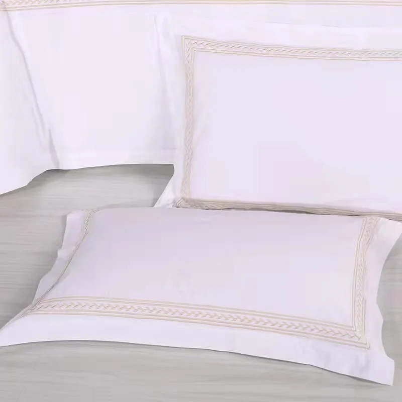 100% Cotton Wholesale Bed Sheet Sets Embroidered White Hotel Bed Linen Brands