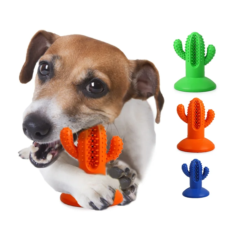 All-For-Paws Large Size Food Grade Natural Rubber Dog Toothbrush Pet Suction Cup Chew Toys Cactus Shape Dog Chew Toys
