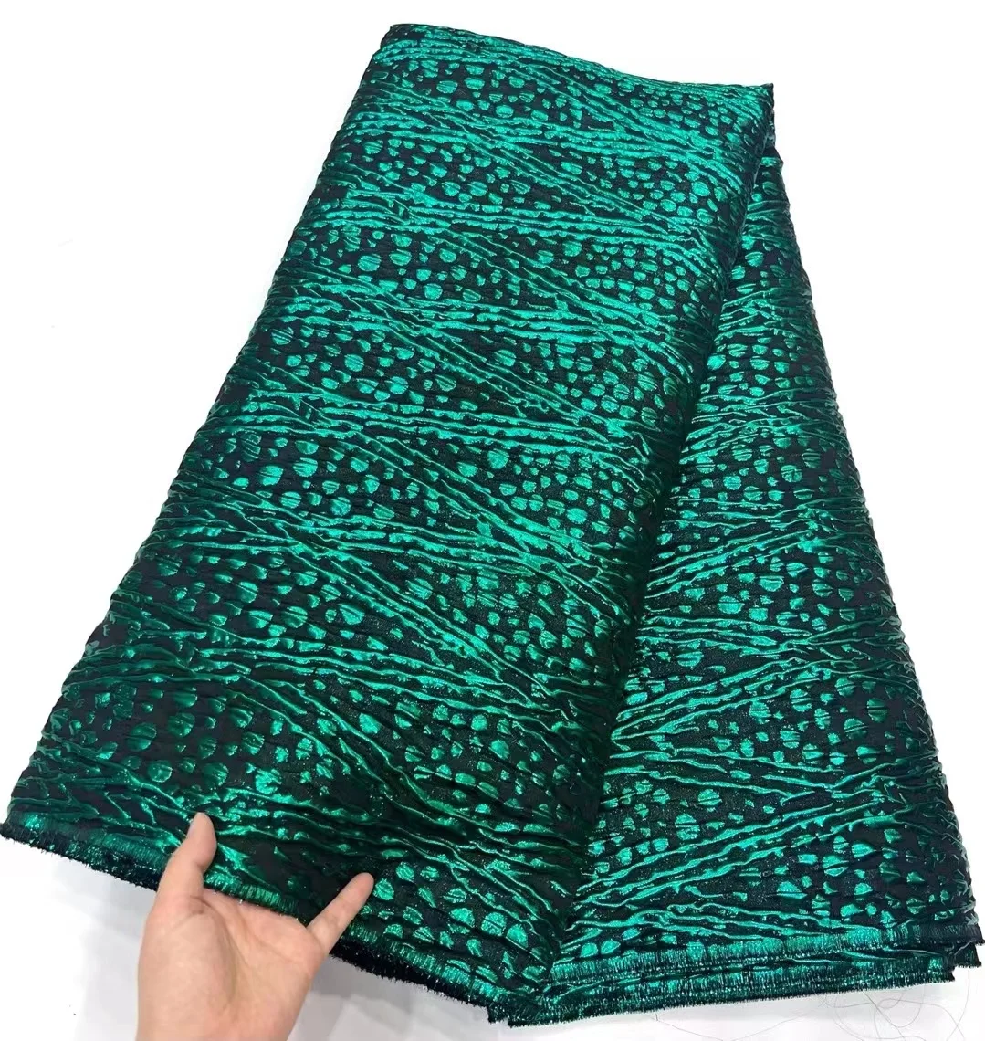 Latest design gold threads jacquard lace fabric polyester garment materials