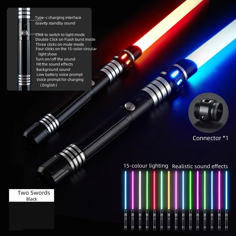 2 in 1 Metal handle 15 colors light-up toys for cosplay USB charging RGB lights wireless lightsaber