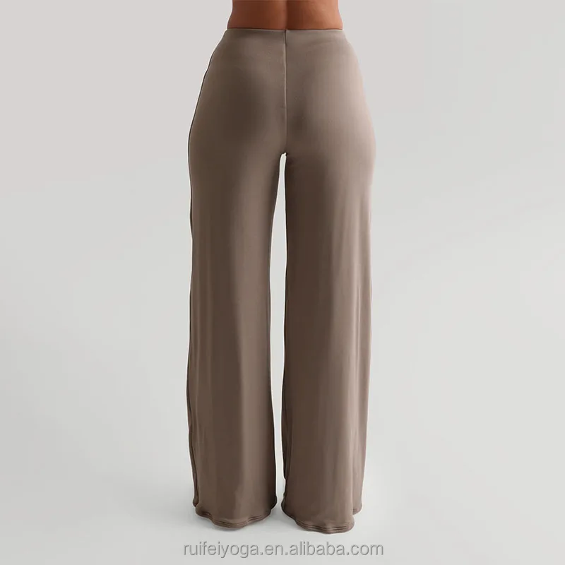 Wholesale Custom Logo Polyester Spandex Stretchy High Waist Flare Yoga Legging Wide Leg Pants Women Gym Sports Flared Yoga Pants