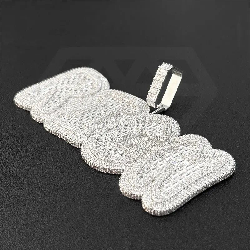 custom letter pendant S925 Sterling silver iced out bling moissanite 925 hip hop Jewelry pendant Baguette letter pendant