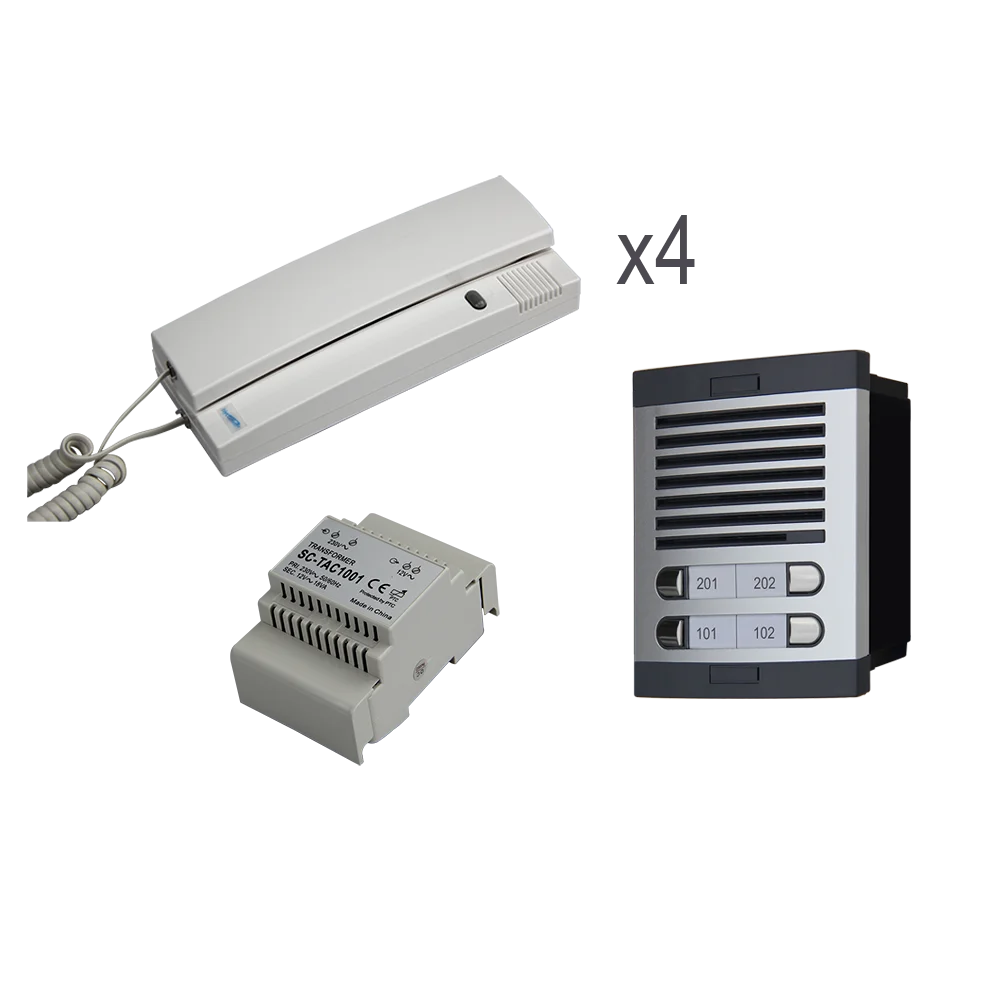 
4 Way Door Entry Kit 4+n Wiring Aluminum Panel Metal Push Button Embedded/Surface Installation Citymax 