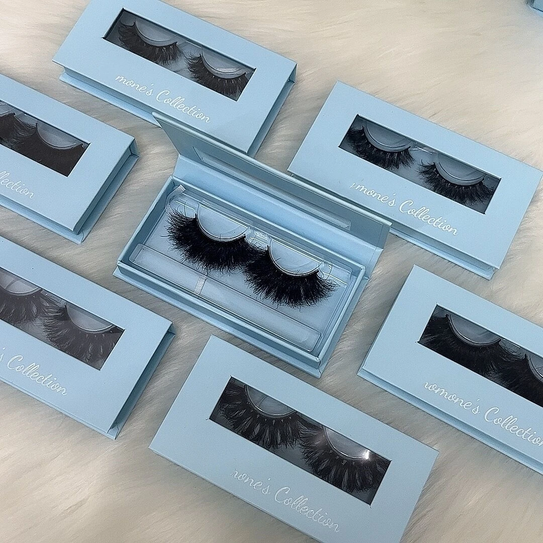 Fluffy 25 mm Mink Lashes Wholesale with Custom Packaging Box Natural 5D Lash Strips Bulk