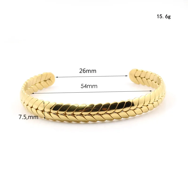 Classic Simple Punk Gold Plated Spike  Bangle Cuff Bracelet Trendy Gold Plated Wheat Stainless Steel Bracelet