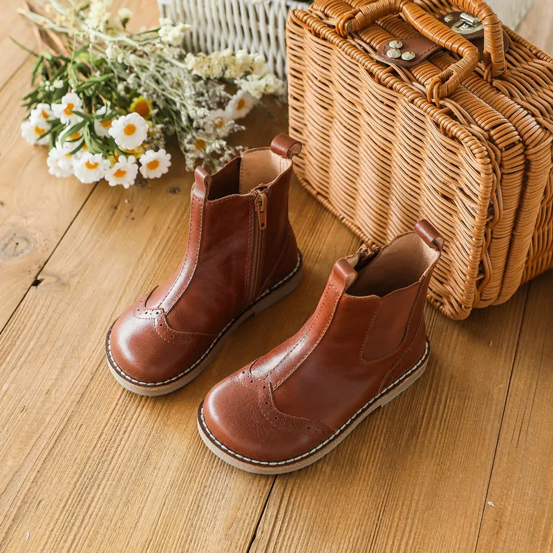 Детские ботинки, обувь из натуральной кожи, новые модные детские ботинки, обувь на твердой резиновой подошве