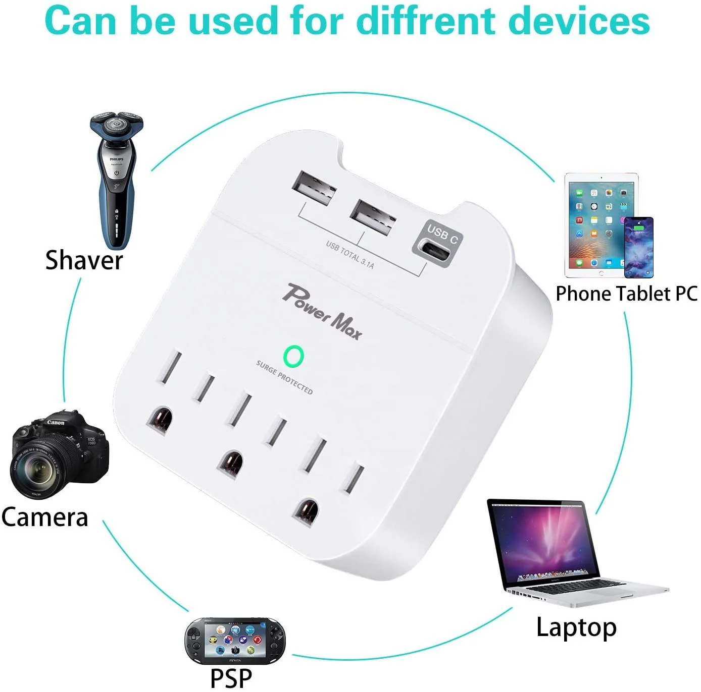 Японский US 3 розетки настенный стабилизатор напряжения 490 Joules с 1 а USB-портами для зарядки USB-порта и держатель