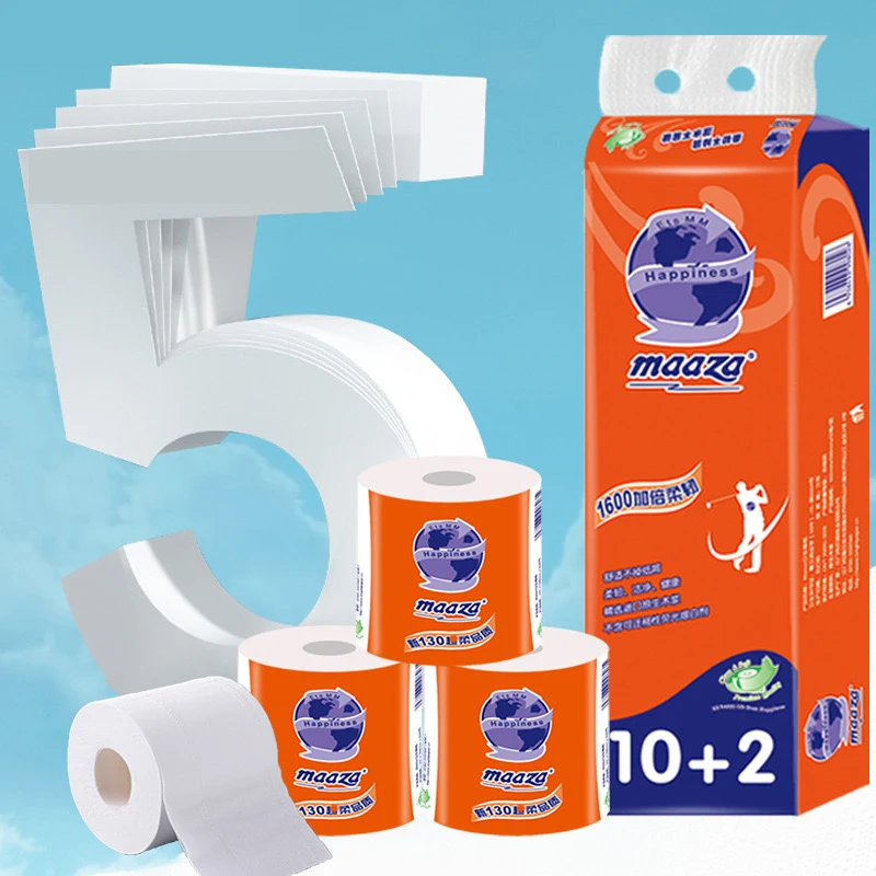 Factory Direct Sell Home Use Tissue Paper Eco Friendly Toilet Paper 5-ply 130G White Plain 12 Rolls/Bag Embossing Toilet Paper