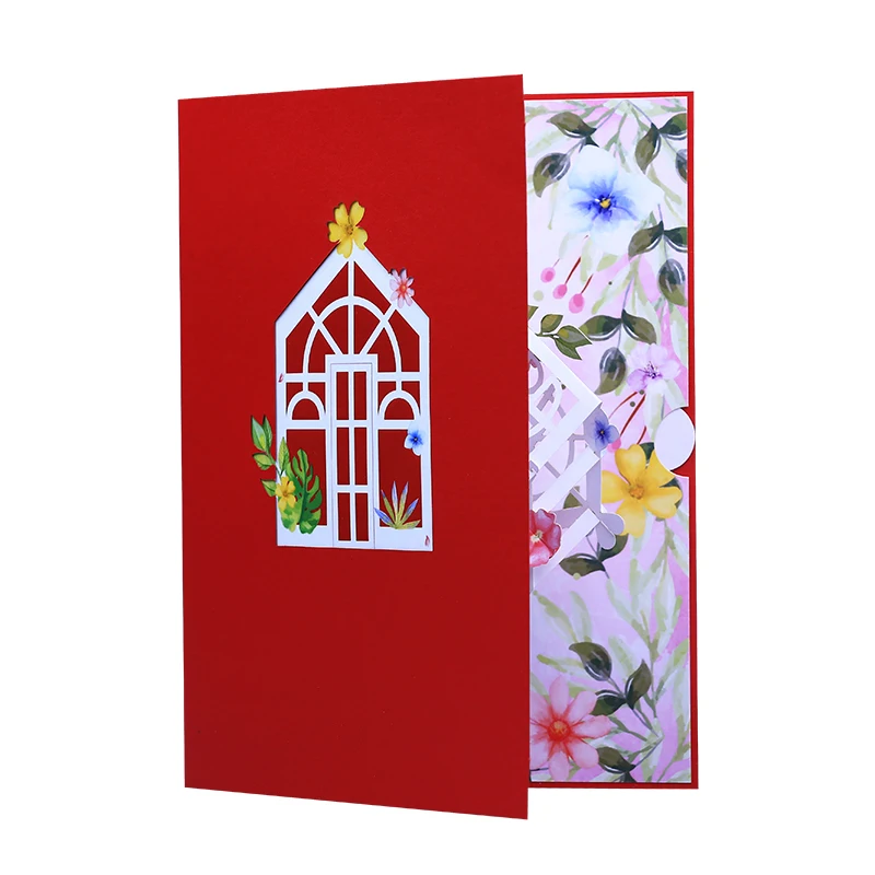 House For Sales 3D Pop Up Greeting Card Eco-friendly Hot Sale For Wedding Couple Birthday  Handmade Paper Laser with Envelope