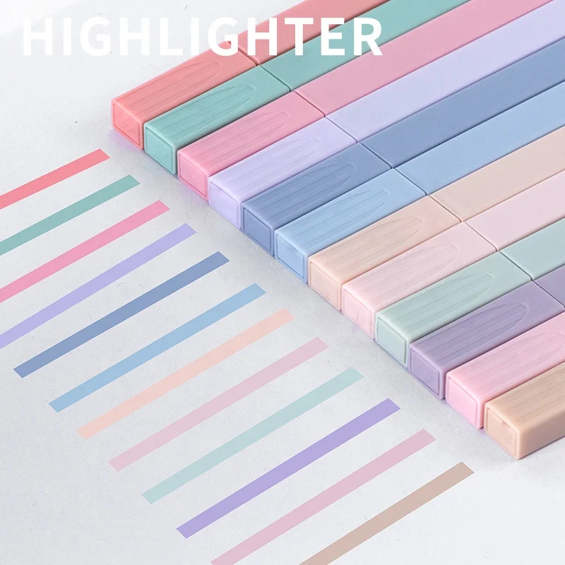 Discount Oem Custom Affordable Highlighter Rectangular Marker Pen Macaron Pink Highlighter Set