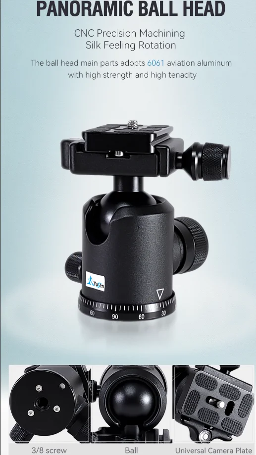 YuSen meinuo Quality Camera Mount Lightweight Universal Camera Gimbal Tripod Camera Photography professional tripod