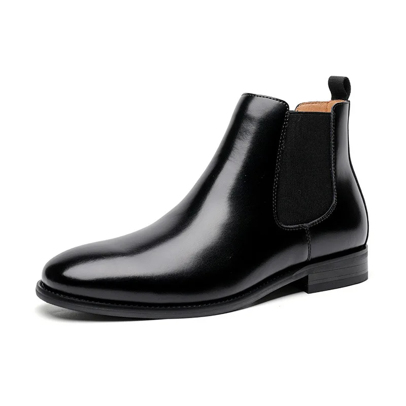 Mens Chelsea Boots Classic Mens Cowboy Leather Brown Ankle Boots British High Cut Shoes Footwear Dress Boots Slip-On shoes
