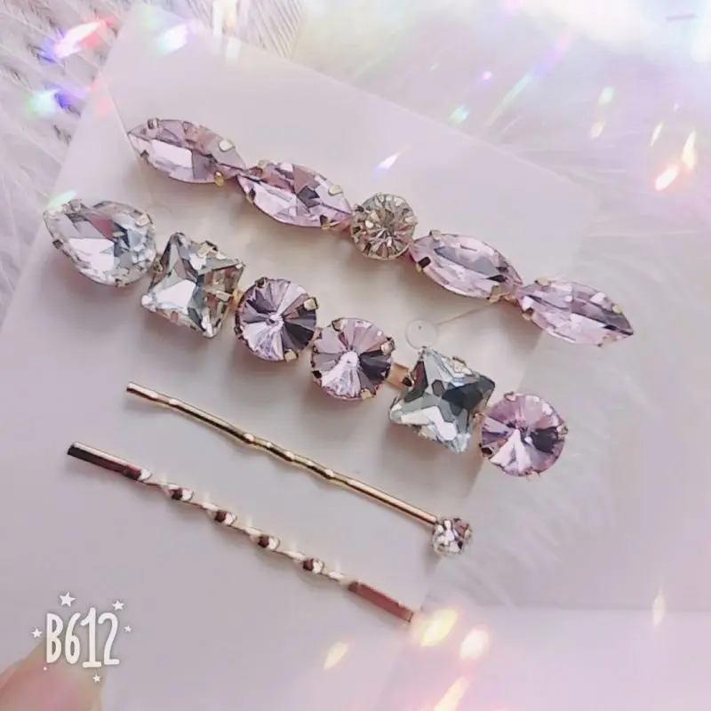 
High quality colorful crystal metal barrettes fashion side hair clip Pearl glass rhinestone hairrpin set for girls 
