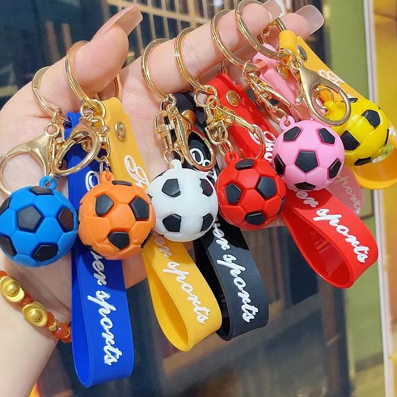 Custom Soccer Pendant Key Chain Souvenirs Gifts Wrist Strap Keychain Pvc Football Metal Private Label Keyrings