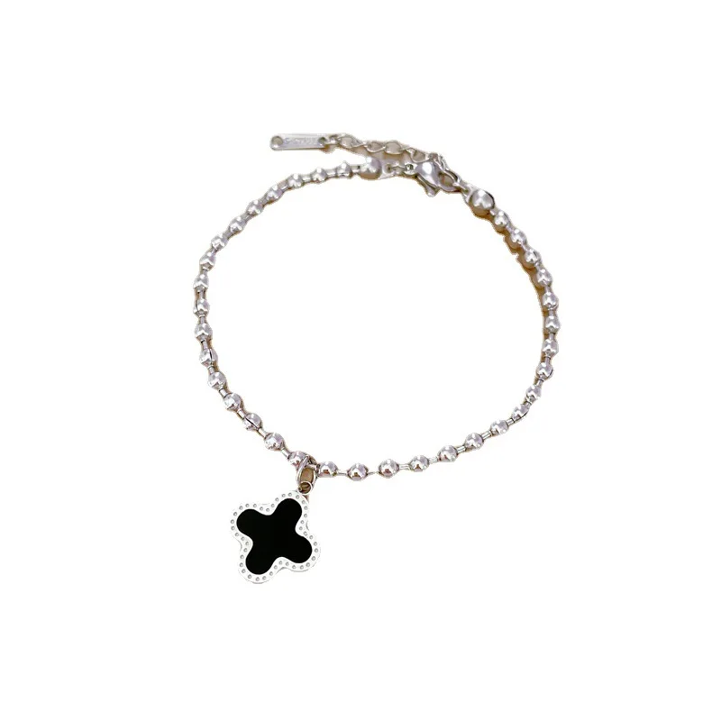 Gold Plated Ball Chain Bracelet Lucky Double-sided Stainless Steel Four Leaf Clover Bracelet for Women Girls