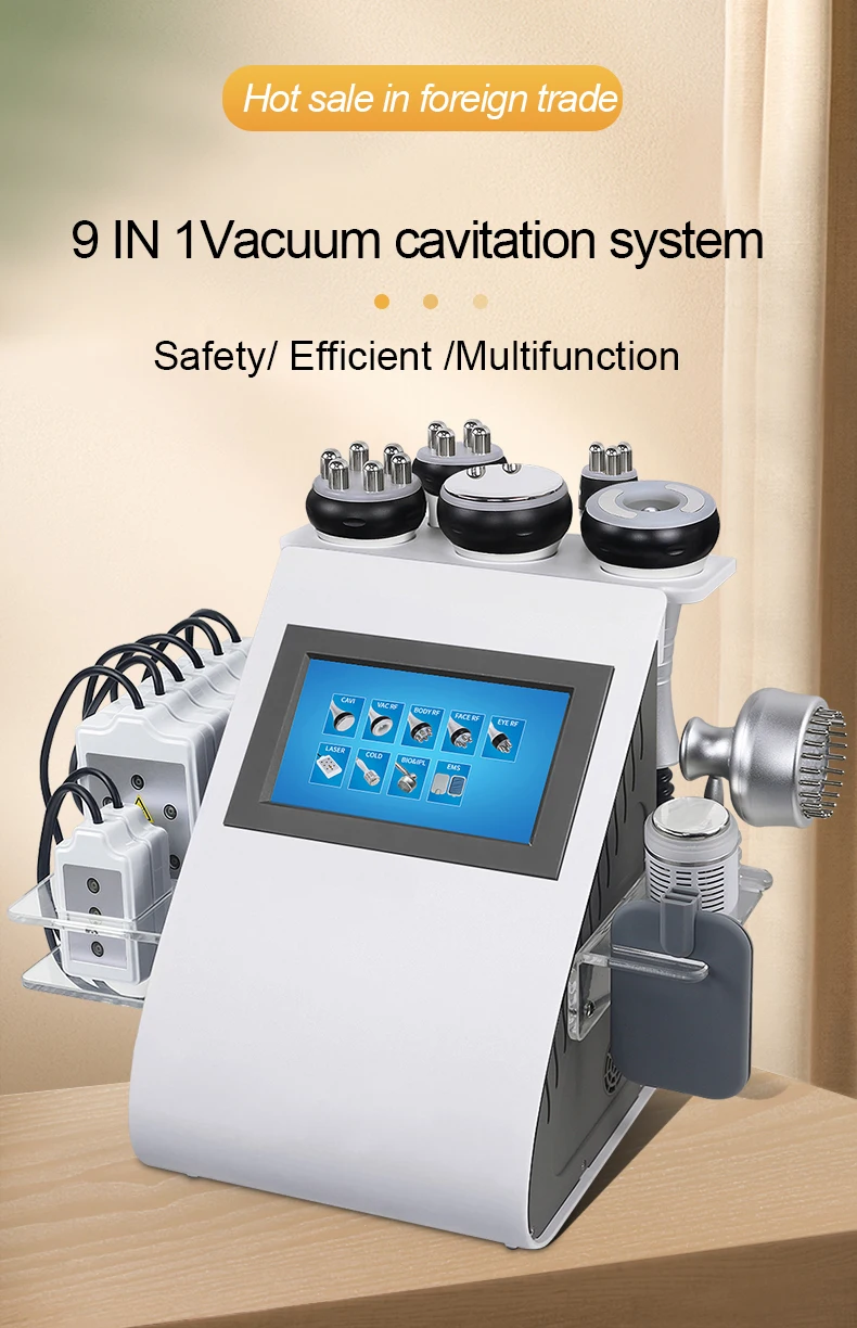 Radio Frequency Slim Beauty Machine 9 in1 cavitation 40k RF EMS laserlipo pads vacuum machine with factory price
