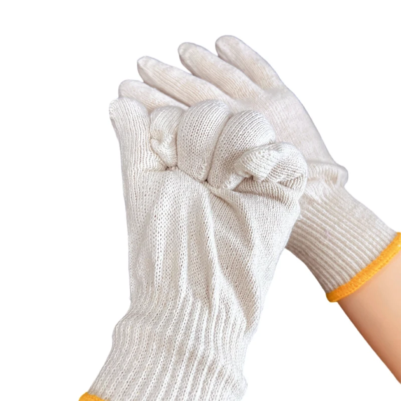 en388 40g 35g bleached white polyester cotton yarn knit breathable work knitted labour safety hand glove