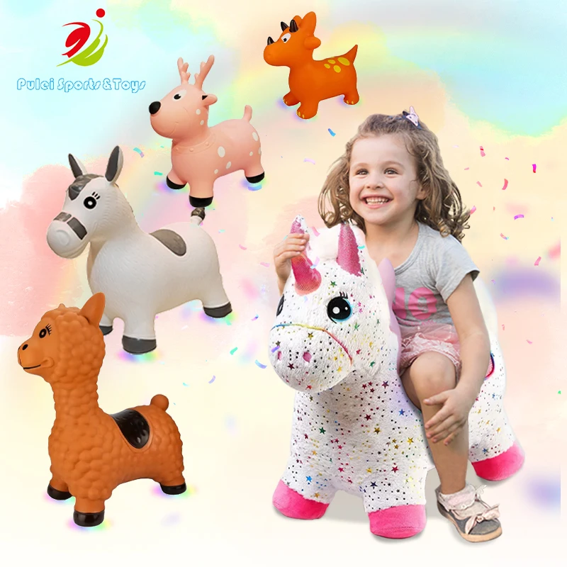 PULEI inflatable pvc toy jumping animals ride on toy animals animal bounce hoppers