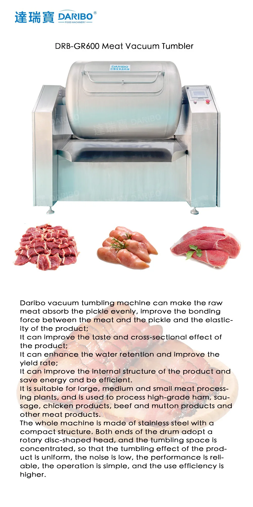 2024 Whole Chicken Vacuum Tumbler for Meat Chicken Marinated Equipment Drumstick Marinator