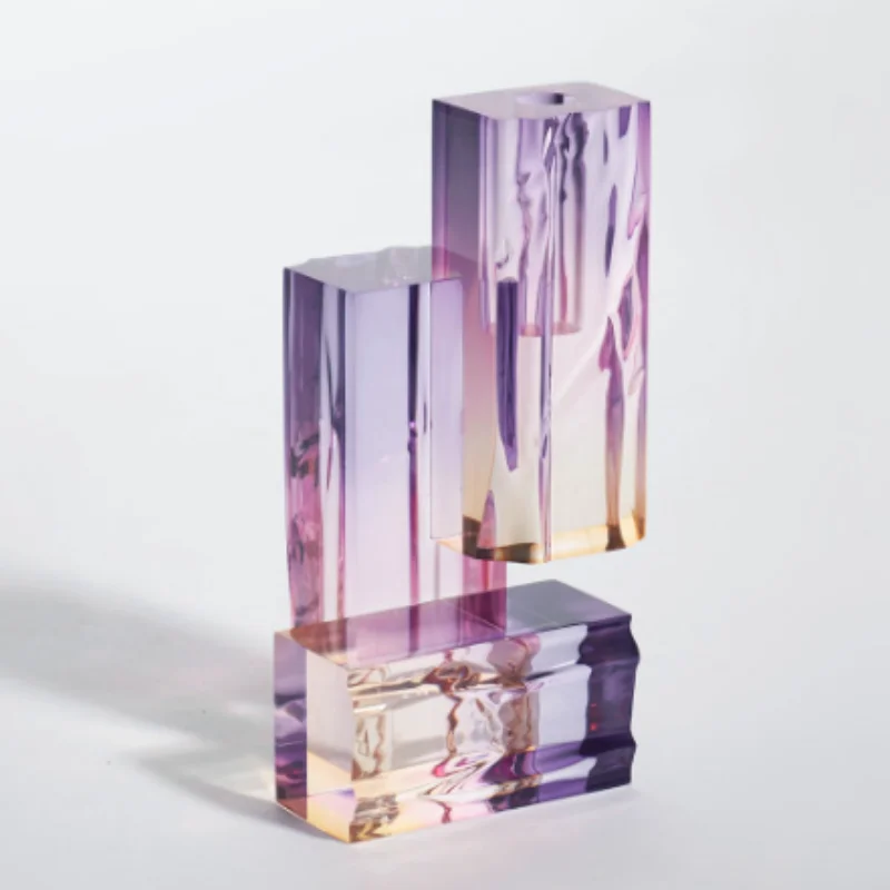 Custom Acrylic Frosted Transparent Cube Vase Flower Holder Centerpieces High End Decorative Colored Lucite Tabletop Vase