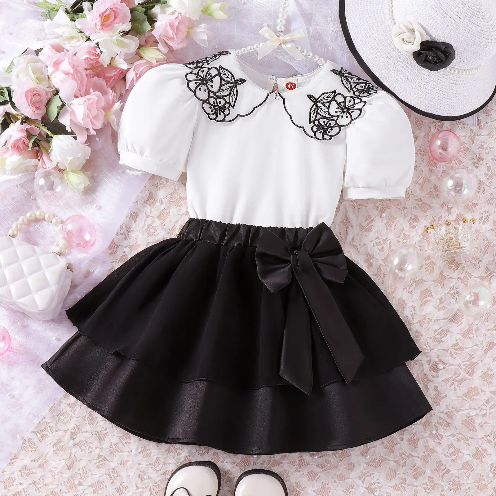 Infant Girl Clothing Set Solid Color Top With Bow Skirt 2Pcs Toddler Girls Summer Clothes