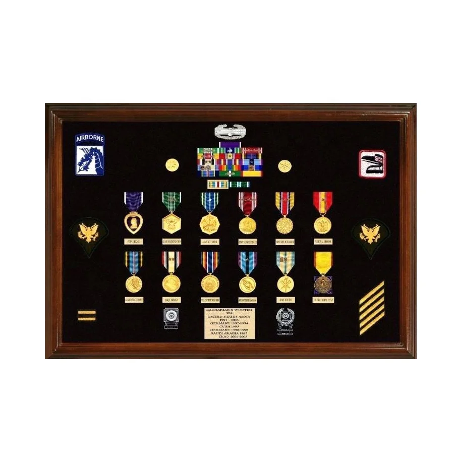 Best military badge veteran flag and unikat use wood metal military set award sign medal holders frame display cases with box