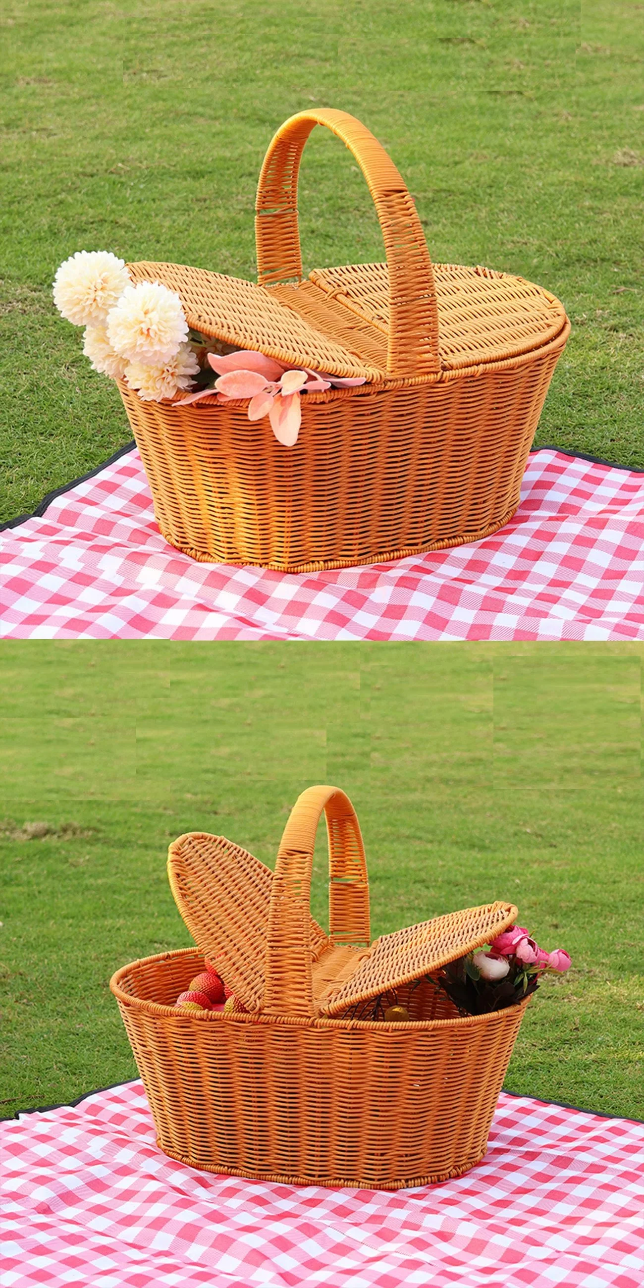 wicker plastic small plastic basket for vegetables shopping hamper basket with handle cleaning egg storage picnic willow rattan woven baskets