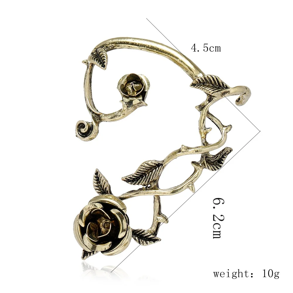 Women Punk Gothic Warp Clip On Earring Piercing Jewelry Gift 1 PC Vintage Rose Flower Ear Cuff Earrings