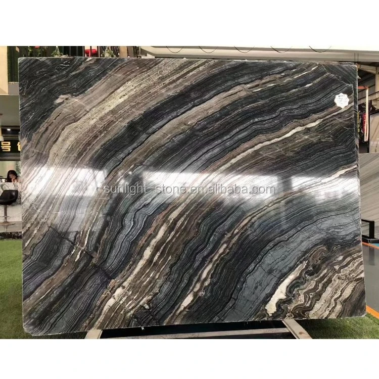 Bookmatch exotic  Popular Black Wooden Marble Slabs with gold lines Polished Black Forest Marble For Wall Tile