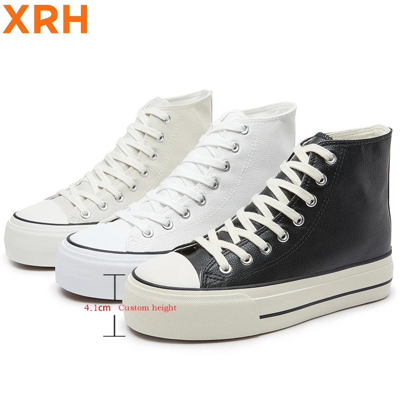 XRH Wholesale 4.1CM Women Custom Logo White Platform Sneakers Walking Style Tennis Woman Canvas Platform Shoes For Men