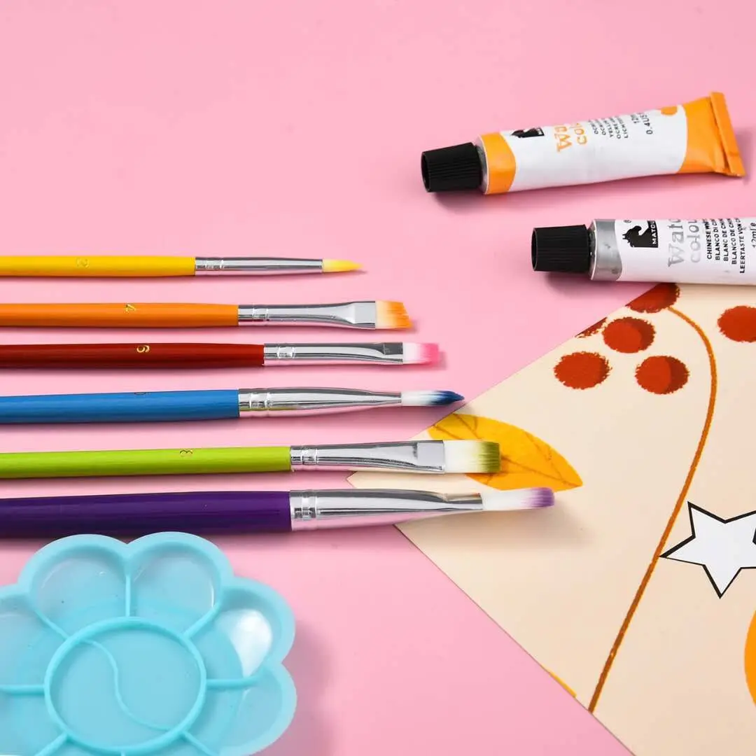 Opeth Art Brush Set 6pcs Acrylic Watercolor Colorful Graffiti Brush,Rainbow Pole Macaron Brushes Factory Wholesale