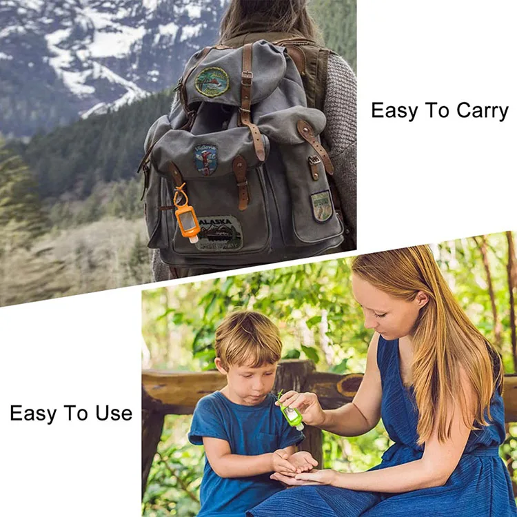 Silicone Sleeve Refillable Empty Squeeze Containers Leakproof Flip Keychain Bottles Hand Sanitizer Holder