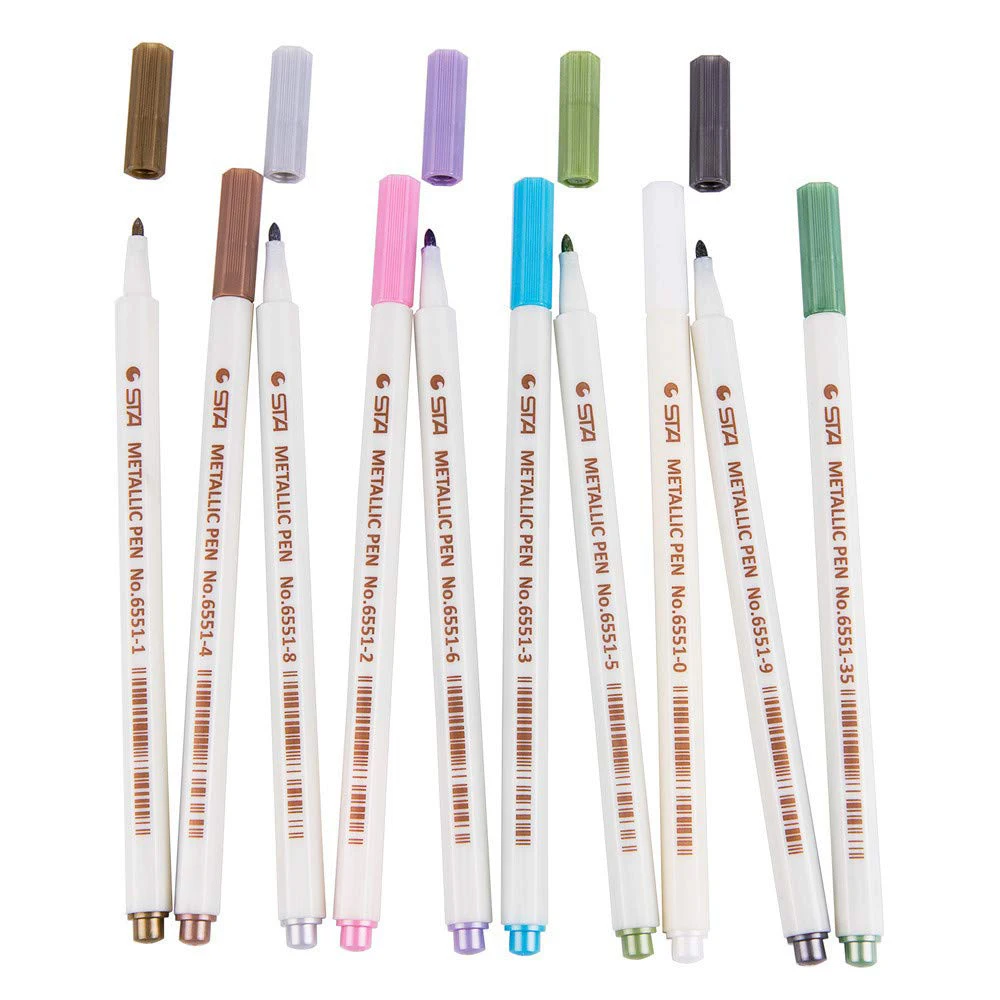 Metallic 6-Color Paint Markers Pens for DIY Art Rock Painting on Black Paper Scrapbook Photo Album Art Markers