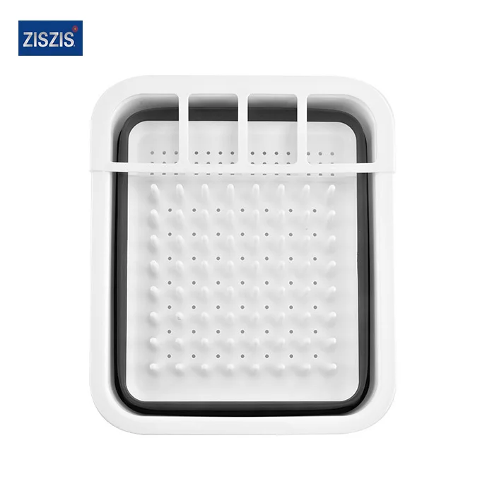 Wash folding silicone plastic rectangular double layer bowl foldable kitchen drain basket