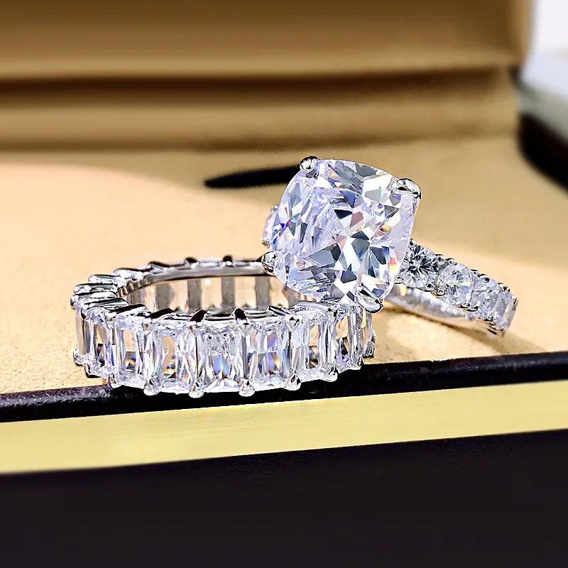 sterling silver wedding rings set women luxury cubic zirconia cz diamond couple rings for lover valentine wedding bridal jewelry
