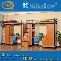 Wood bunk bed with desk and wardrobe