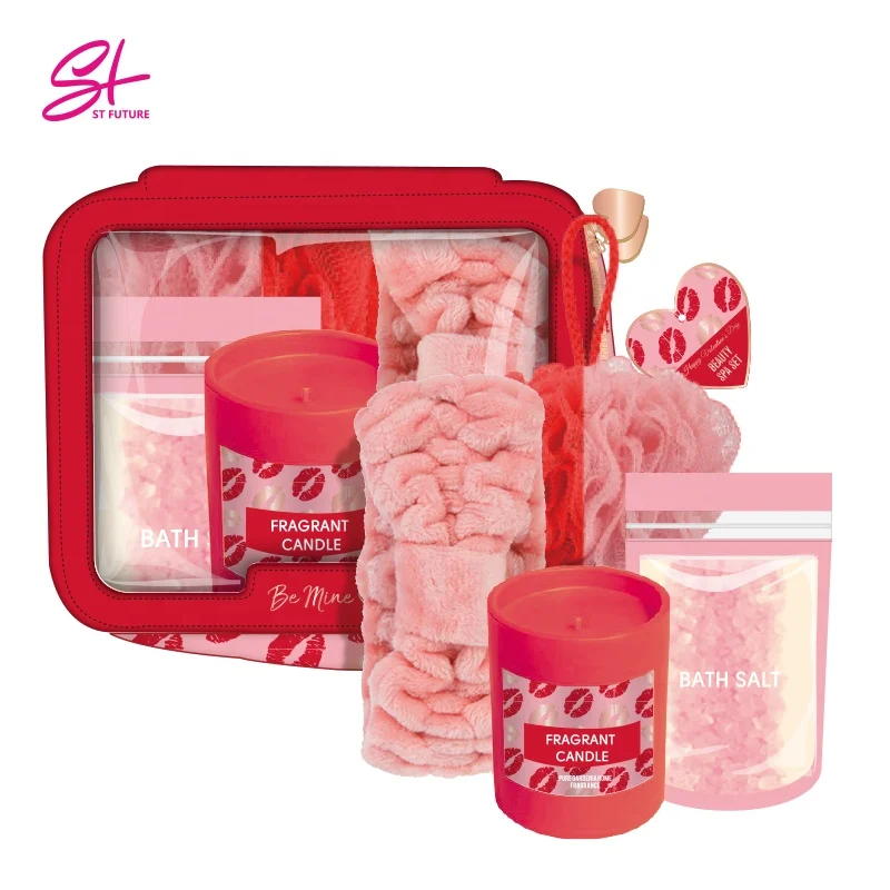 St Future Valentine Beauty Spa Gift Set With Bath Ball Bath Salt Head Band Fragrant Candle Cosmetic Pouch