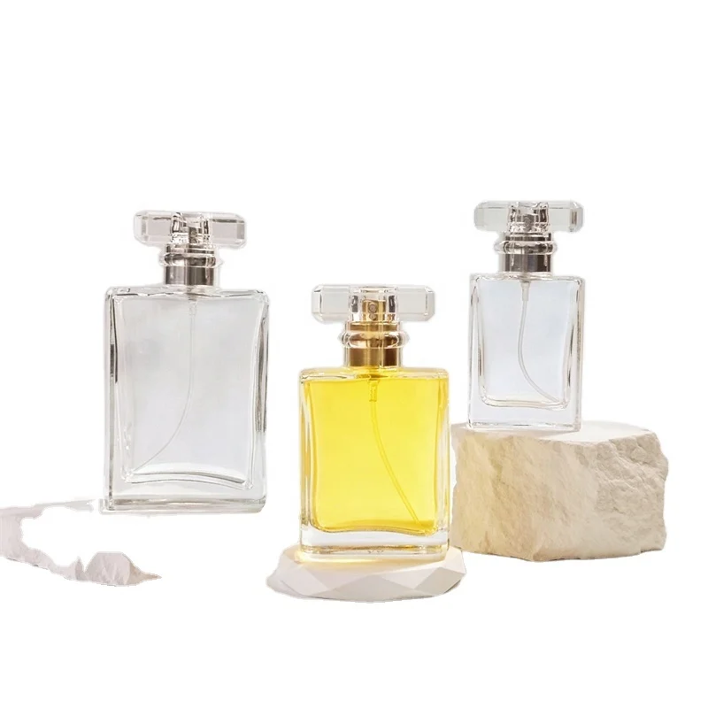 Empty 50ml 100ml Glass Perfume Bottle 30ml Packaging Square Transparent Glass Atomizer with Screw Sprayer