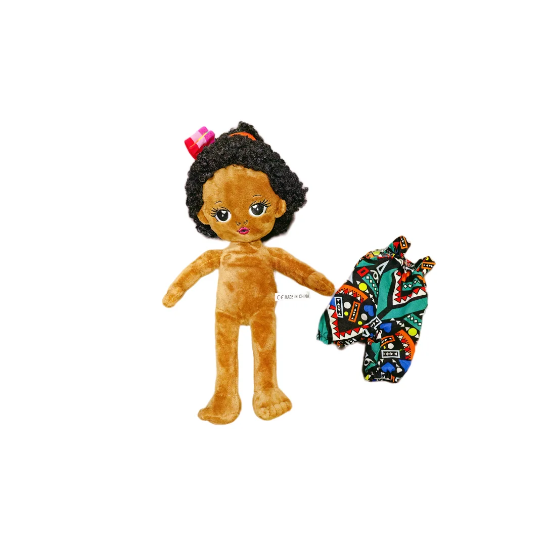 Custom Plush Doll Soft Black African American Dress Up Cute Cloth Rag Doll