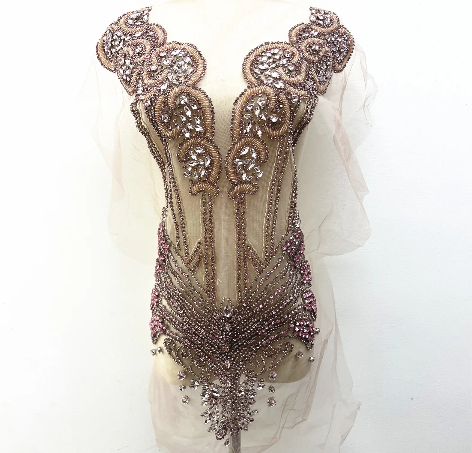 RM510 Bling Crystal Color Stones Hot Pink Rhinestone Applique patch for bridal wedding dress bridal bodice appliques for dress