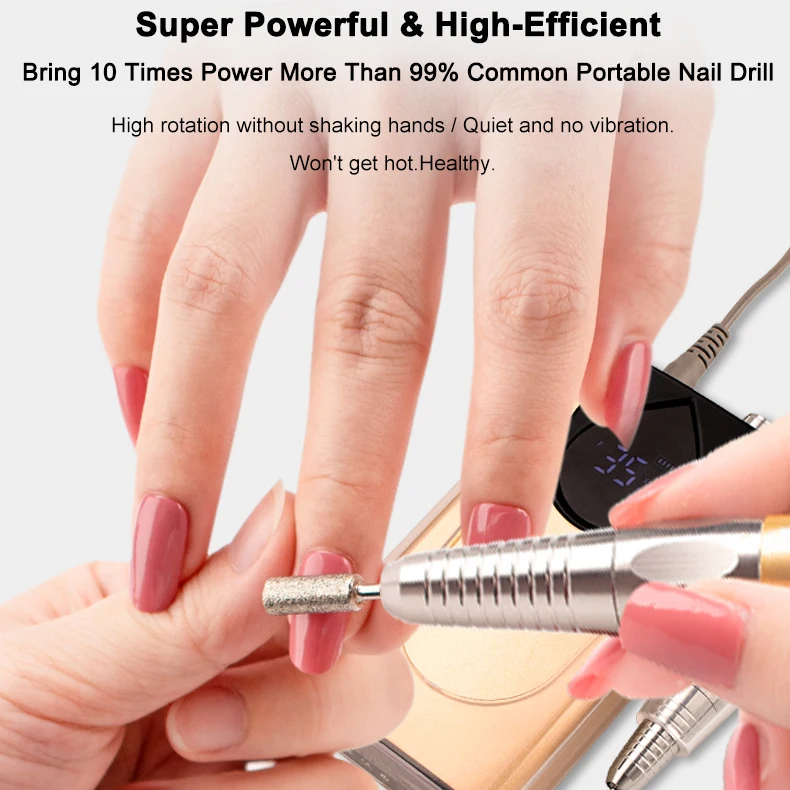 Wireless Portable Nails Brushless Motor Drill 35000 RPM Pro Electric Acrylic Nail Efile Grinder Machine Strong Drill for Nails