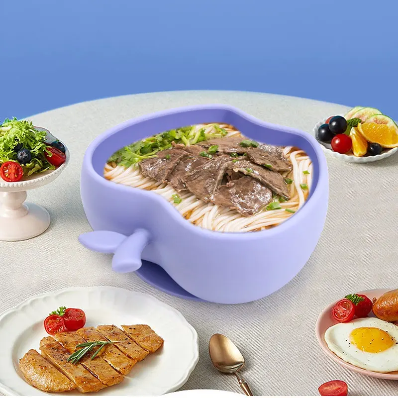 Food grade baby silicone large capacity bowl with suction non slip solid color kids feeding bowl