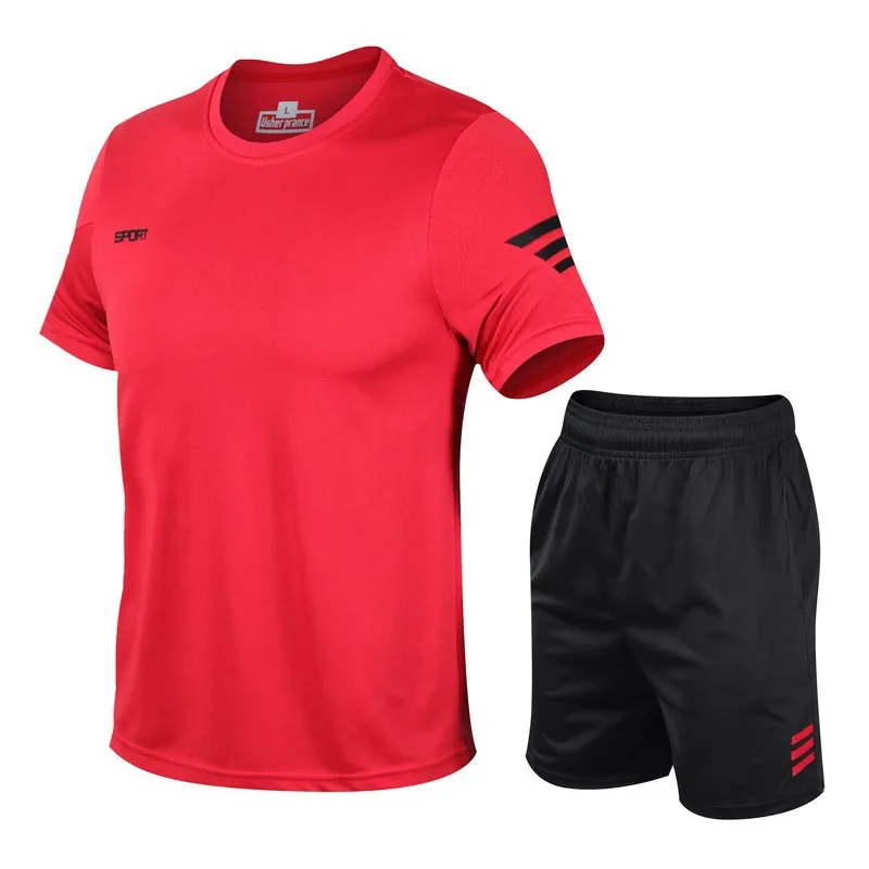 HG New Arrival Men Summer Clothing Set Sports Training Short Sleeve Shirt And Short Twin Set