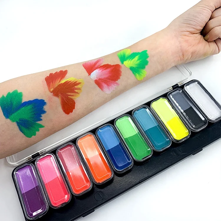 Hot Sales 10-Color Aqua Liners Pallet with Brush OEM Small MOQ Neon Water-Based Face Body Eyeliner for Makeup