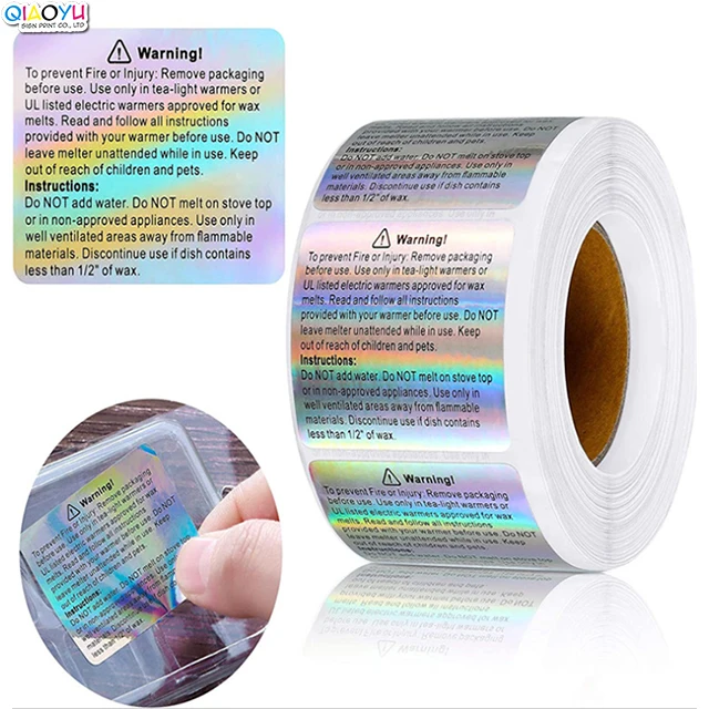 Waterproof 500pcs Holographic Candle Warning Labels Laser Paper Rolls Labels