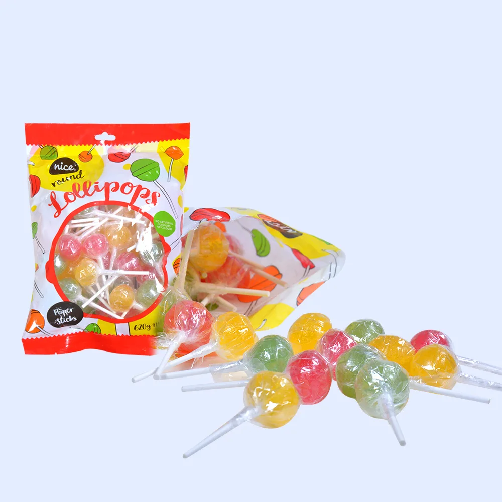 Amos Promotional Food & Candy Customized Novelty Ball Shaped Fruity Hard Lollipops Candy