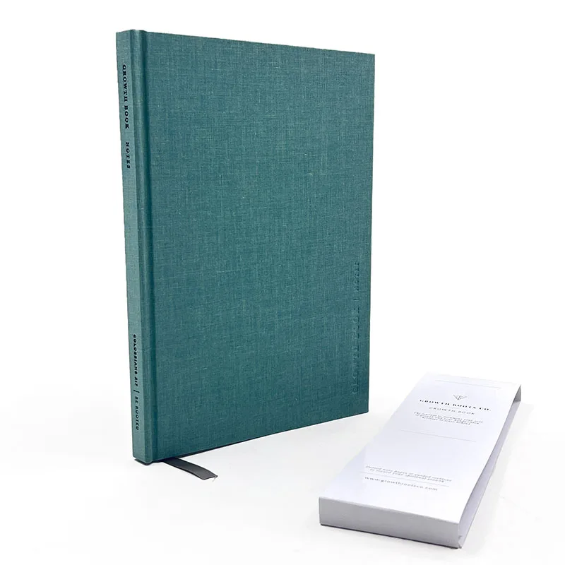Wholesale Personalized Debossed Logo Linen Hardcover Journal Fabric Cover book printing with belly band