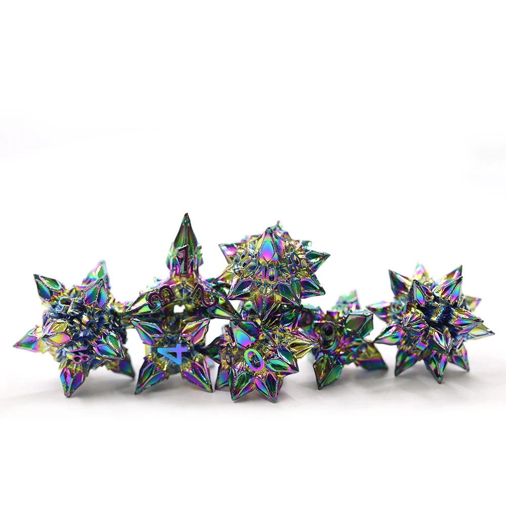 7pcs set metal dnd glitter solid special-shape color shift metal dice for RPG Dungeons & Dragons