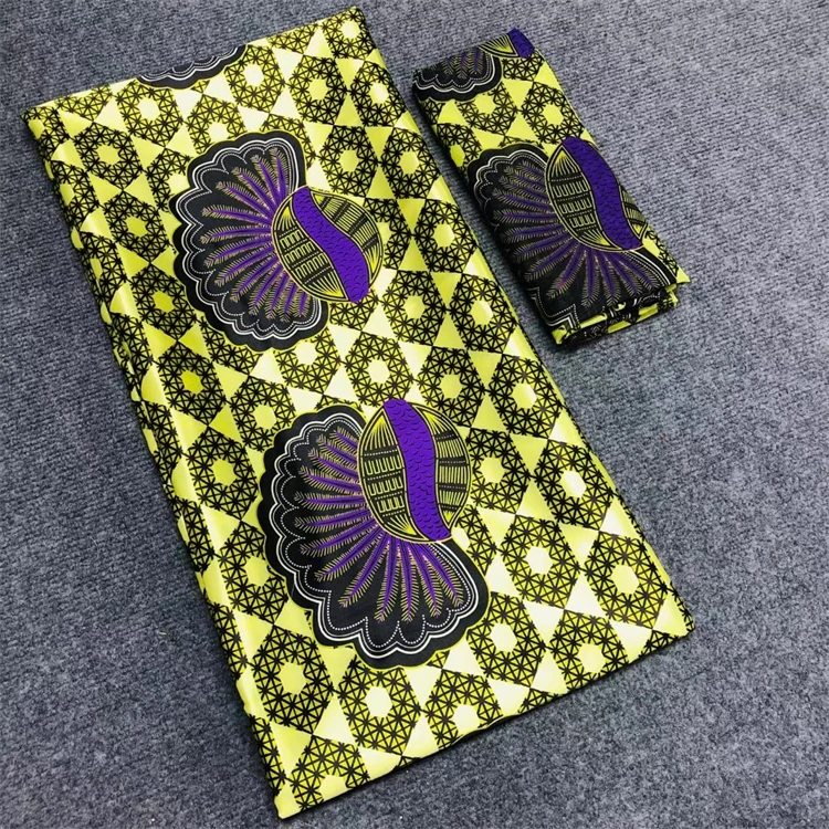 African Wax Print Silk Matching Chiffon Fabric Ankara Silk And Chiffon Set For Bride Ankara Fabric